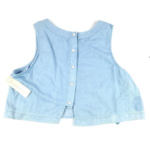 Womens Big Water Blue Sky Button Down Crop size L